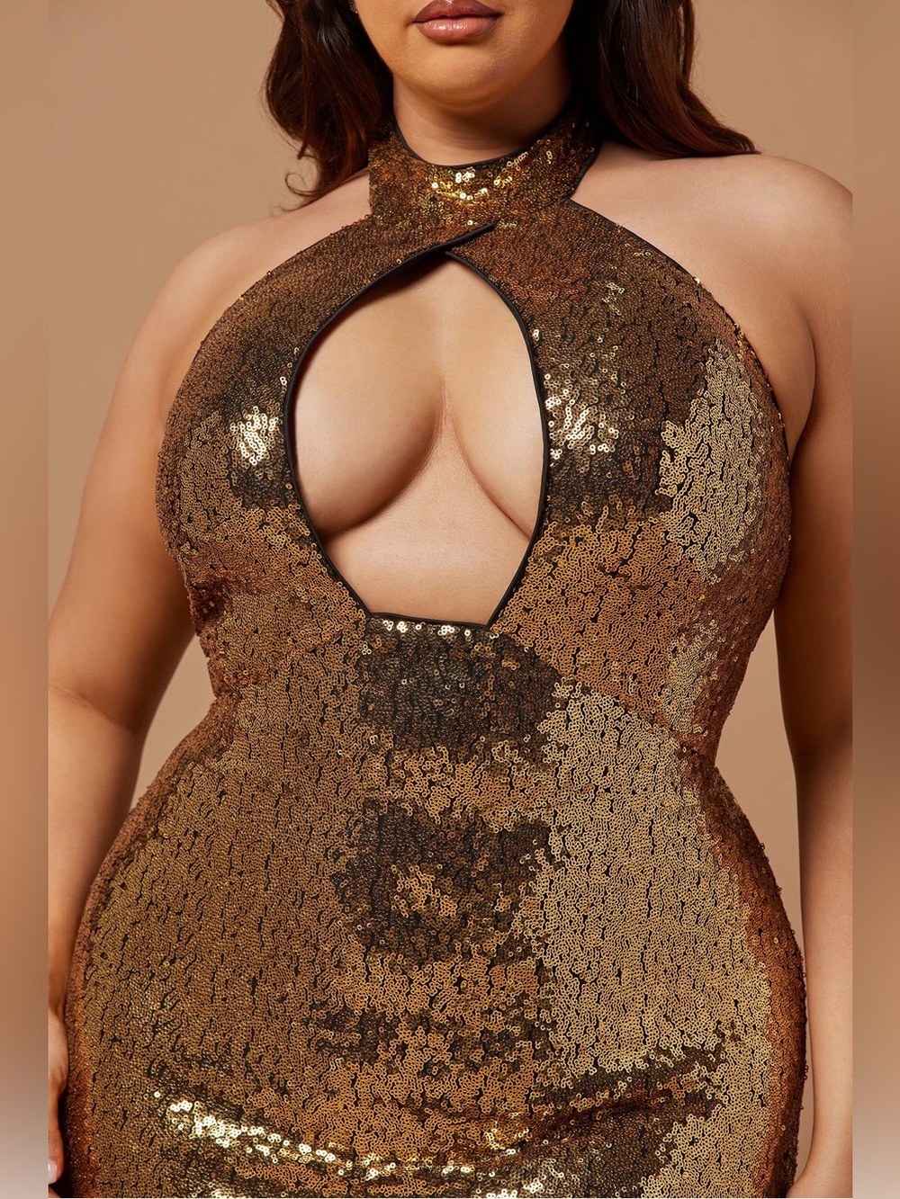 Gold Sequin Dress with Black Feathers SOLD OUT - Picture 2 of 10